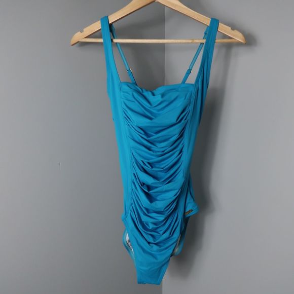 Calvin Klein Solid Pleated One-Piece Swimsuit - Picture 2 of 7